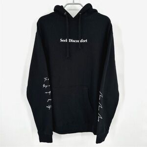 Seek Discomfort Men's Black Hoodie Sweatshirt Lightning Bolt Sleeve sz S NWOT
